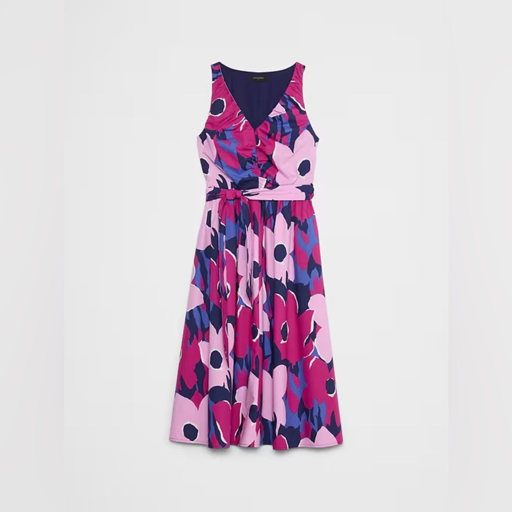NWT! Banana Republic Purple Floral Poplin Shirred Dress - Picture 3 of 8
